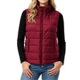 thumbnail image 2 of Sevevn Women's Quilted Puffer Sleeveless Vest Stand Collar Zip‑Up Lightweight Padded Gilet with Zipper Pockets Fall Winter Outerwear Wine S, 2 of 7