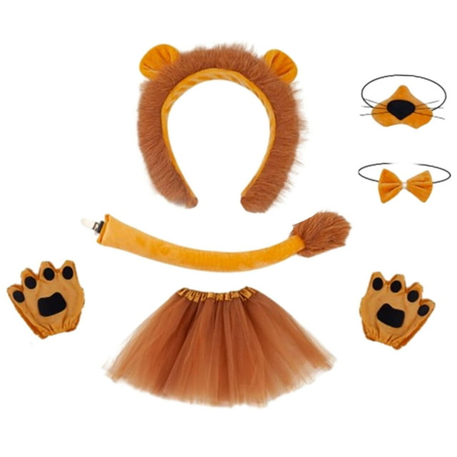 Conjunto de accesorios para disfraz de león para niñas, ideal para cumpleaños y fiestas. Incluye pajarita, cola y nariz. Disfraz de 30 cm