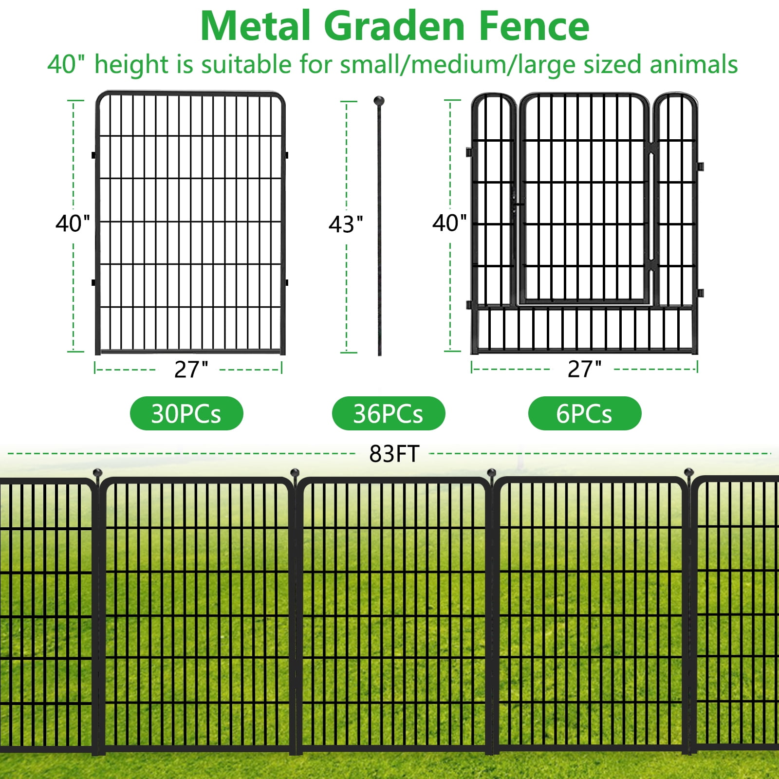 Txh001 Garden Fence 36 Panels 83ft(L)×40in(H) Animal Barrier Decorative Metal Wire Fence with Gate Flower Bed No Dig Fence Temporary Fencing for Backyard Patio