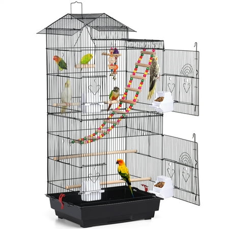 Easyfashion 39" Metal Parrot Cage Bird Cage for Small Birds, Black
