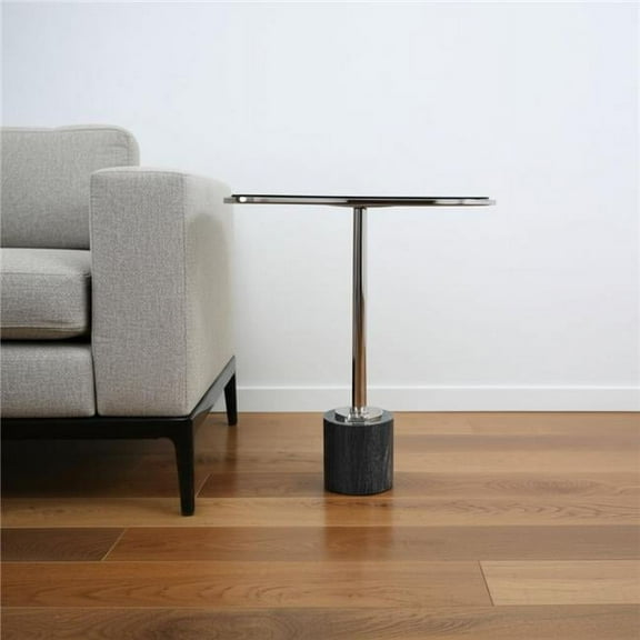 HomeRoots 627516 22 in. Smoky, Black & Silver Aluminum Glass & Marble Pedestal End Table