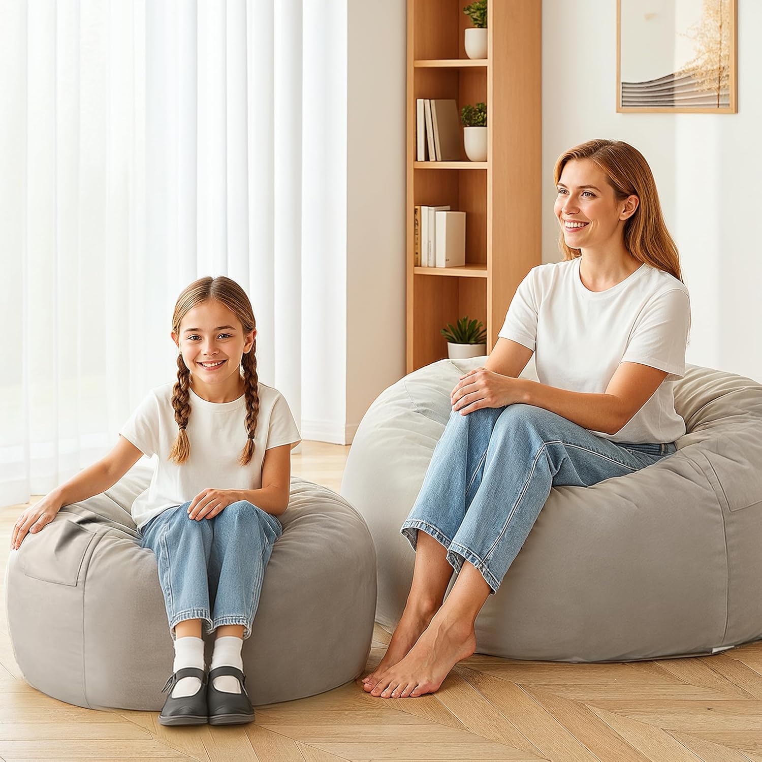QUIOCOZY 4 Feet Bean Bag Chair - Foam Filled with Soft Removable Cover, Comfy Furniture for Adults & Kids (Living Room, Bedroom, Dorm)