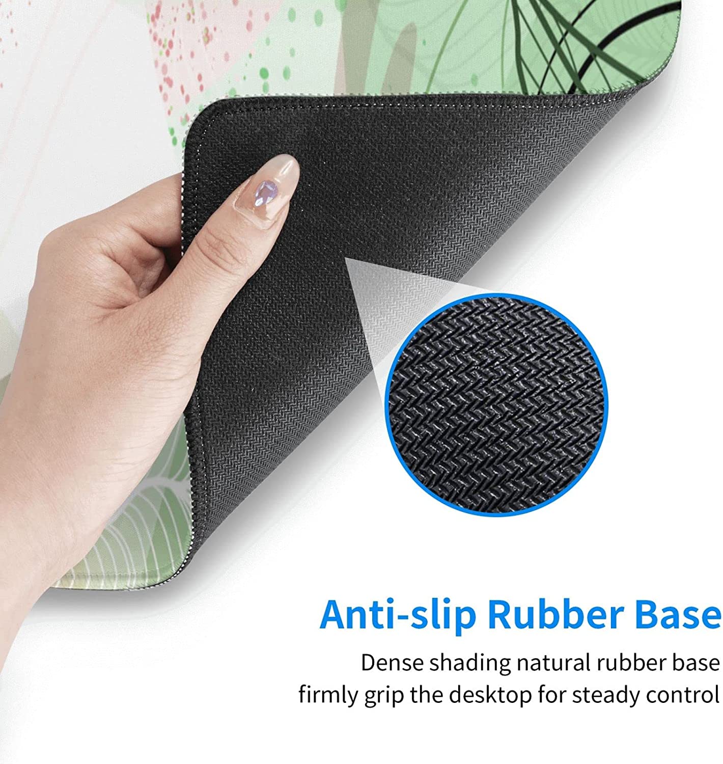 Abstract Tropical Leaves Gaming Mouse Pad XL, Extended Stitched Edges Mousepad, Large Mouse Mat Desk Pad, Long Non-Slip Rubber Base Mice Pad（31.5x12 Inch）