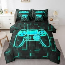 Erosebridal Boys Gamepads Bedding Sets Twin Size,Video Game Comforter Sets with Sheets,Geometric Plaid Bed in a Bag Twin size,Super Cozy Buffalo Bedroom Decorative,Reversible,7pcs