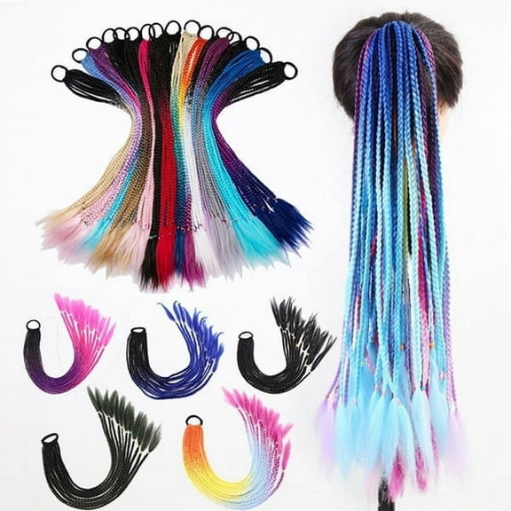 Colored Braids Dreadlocks Hair Extensions with Rubber Bands Rainbow Braided Hair Accessories for Women Girls Party Dress Up,3