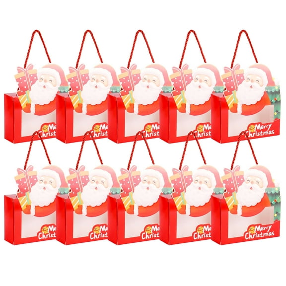 Deaog 10 Pcs 3D Christmas Goody Gift Paper Boxes with Handles for Holiday Xmas, School Classroom Party Favor Supplies, Candy Treat Cardboard Cookie Boxes for Gift Giving (Santa)