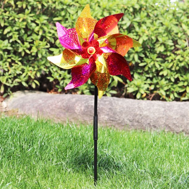 Molino de viento láser octogonal de 24 cm para puesto de niños, repelente de pájaros pastoral, juguete decorativo de plástico de color para puesto de bricolaje