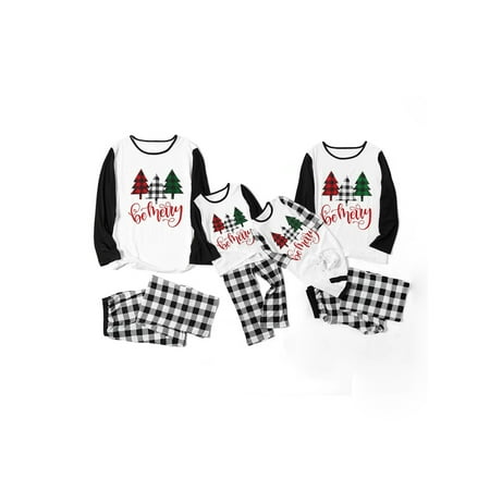

EYIIYE 2Pcs Christmas Family Matching Pajamas Set Xmas Tree Pattern Long Sleeve Pants/Romper Sleepwear Set