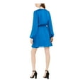 thumbnail image 2 of LEYDEN Womens Blue Long Sleeve V Neck Short Sheath Dress M, 2 of 4