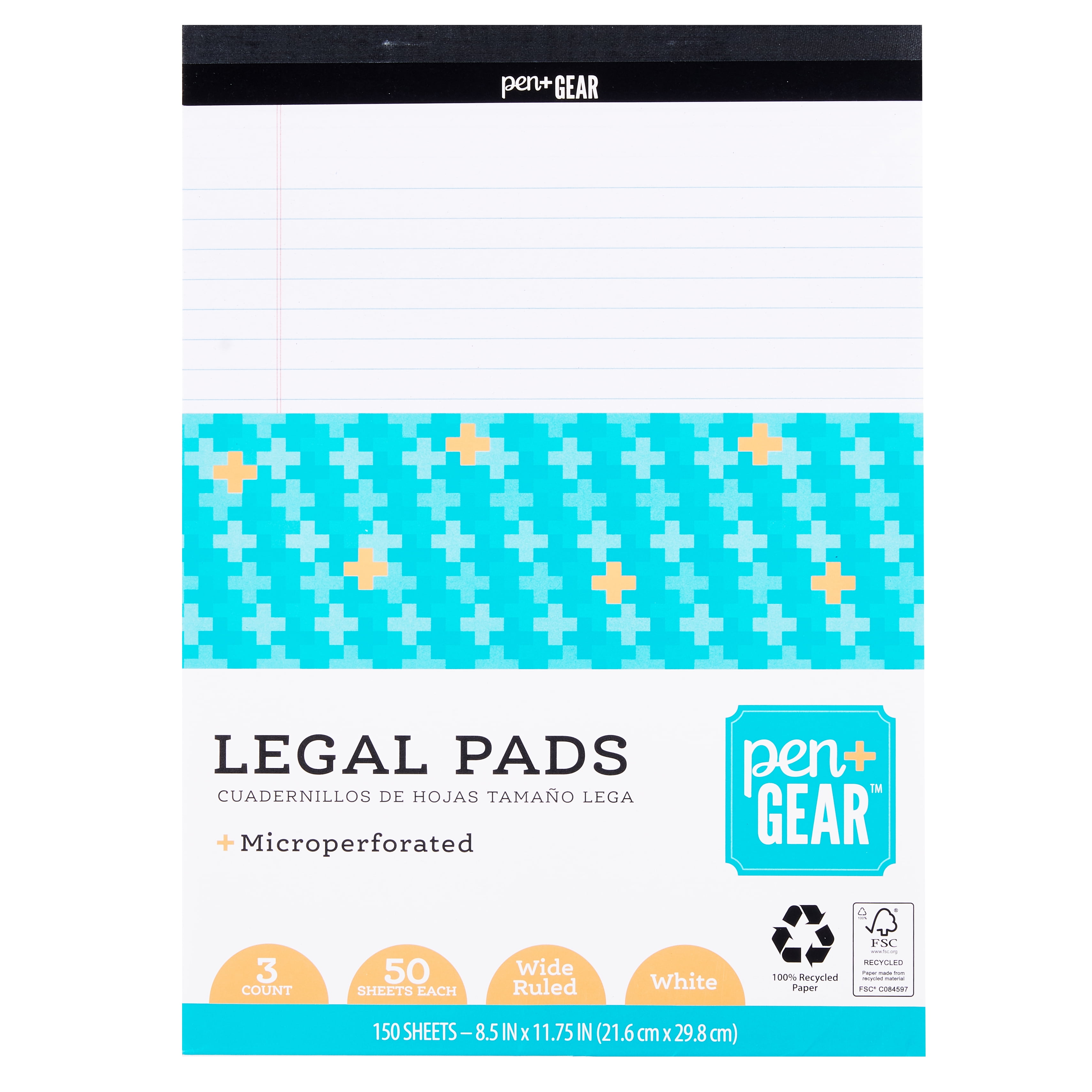 Pen + Gear Wide Ruled Legal Pads, White, 3 Count 