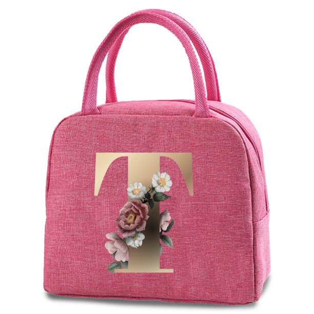 Bolsa térmica de lona para el almuerzo para niños y mujeres, organizador con estampado de letras doradas, bolsas con aislamiento para alimentos, caja refrigeradora para Picnic