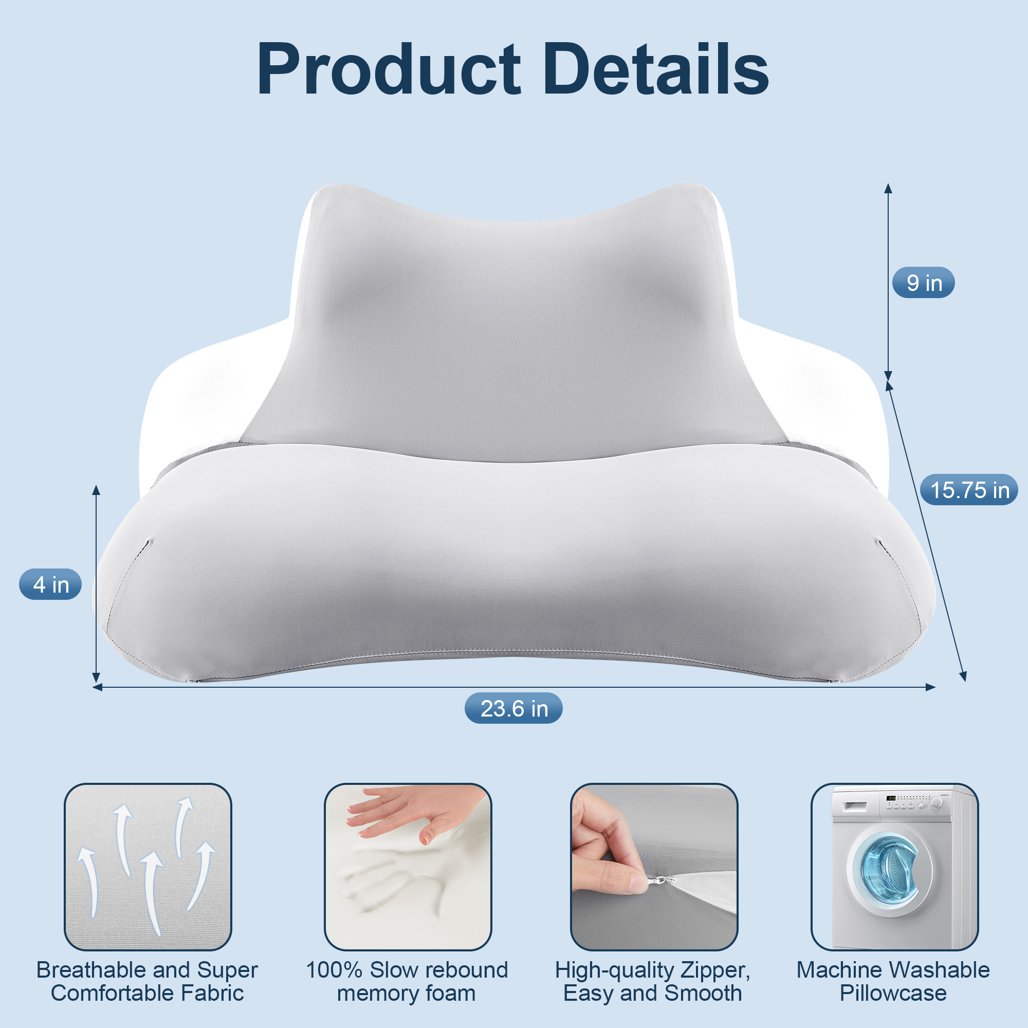 KAIPARA Reading Pillow for Lying, Bed Wedge Pillow, Contour Memory Foam Pillow, Ergonomic Cervical Pillow for Neck and Shoulder Pain Relief,