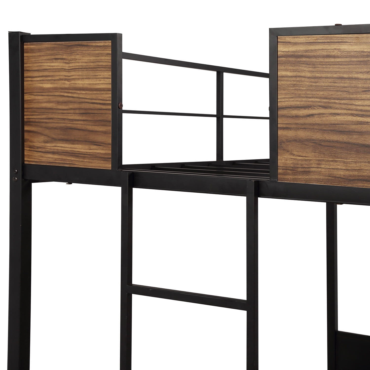Kepooman Twin-over-Full Modern Steel Bunk Bed with Guardrail & Ladder for Dorm, 77.2" x 54.7" x 66.5", Black Kepooman Twin-over-Full Modern Steel Bunk Bed with Guardrail & Ladder for Dorm, 77.2" x 54.7" x 66.5", Black