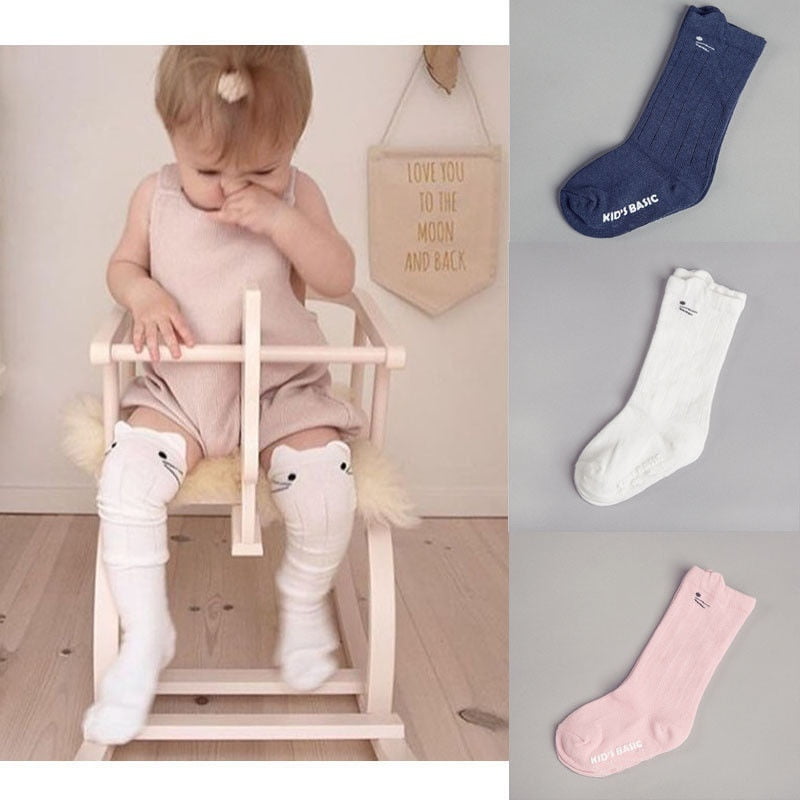 Girl Kid baby White Pink knees Calf High Cotton long Socks Tights 0-24months 