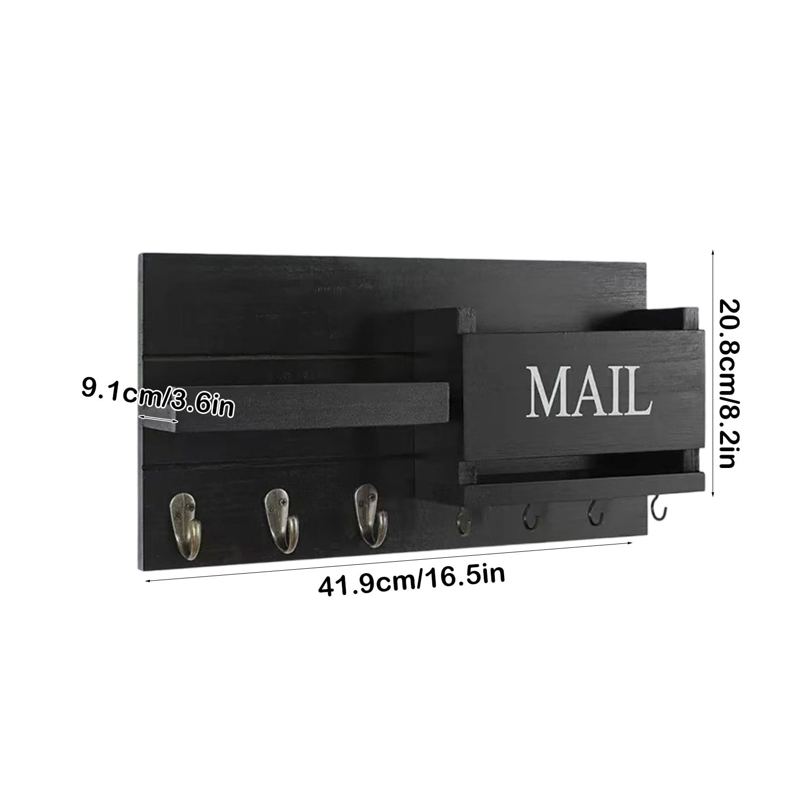 PONPRNGY Mail Organizer for Wall Mount – Key Holder with Shelf Includes Letter Holder and Hooks for Hallway Farmhouse Decor – Rustic Wood with Flush Mounting Hardware