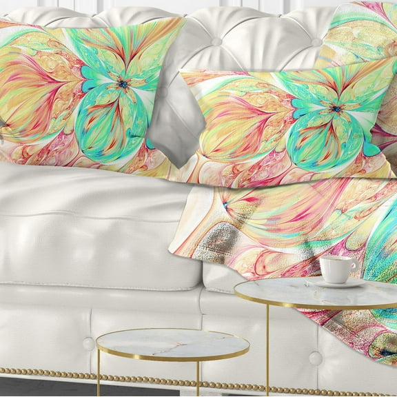 Designart Red Green Paper Flower - Floral Throw Pillow - 12x20