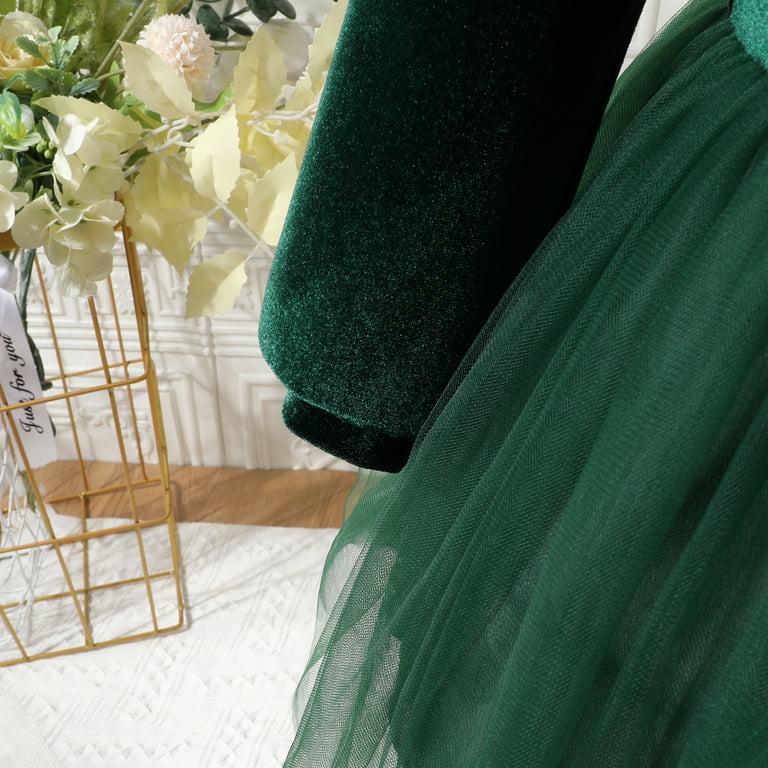 green emerald velvet dress Girls Merida Sequin Tutu Green Emerald Dress – MissyX Australia main image 0