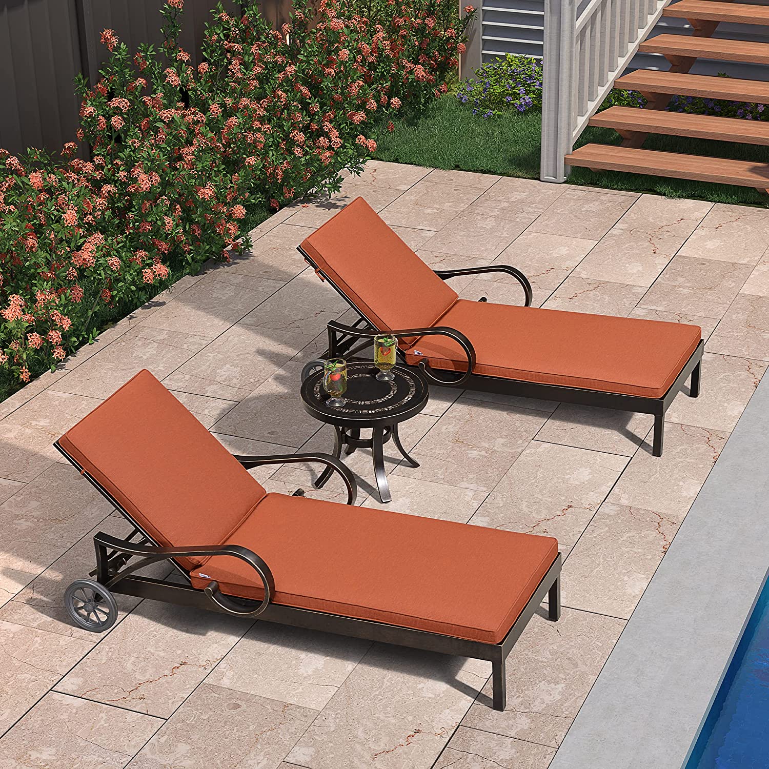 PURPLE LEAF Outdoor Metal Chaise Lounge Chair Set Outside Cast Aluminum Adjustable Chairs with Side Table and Cushion - image 2 of 8