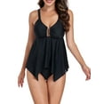 thumbnail image 3 of EYIIYE Women's Conservative Swimsuits 2 Pcs Set Ladies Solid Color Tank Tops Ruffled Hem Camisole with Shorts Tankini Swimwear Bathing Suits Beachwear, 3 of 7