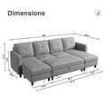 HONBAY Modern Upholstered UShape Modular Sleeper Sectional Couch Sets with Ottomans, Light Grey