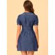 thumbnail image 5 of INSPIRE CHIC - Minivestido de mezclilla con mangas abullonadas y botones en la parte delantera y acampanado para mujer Azul L, 5 of 6