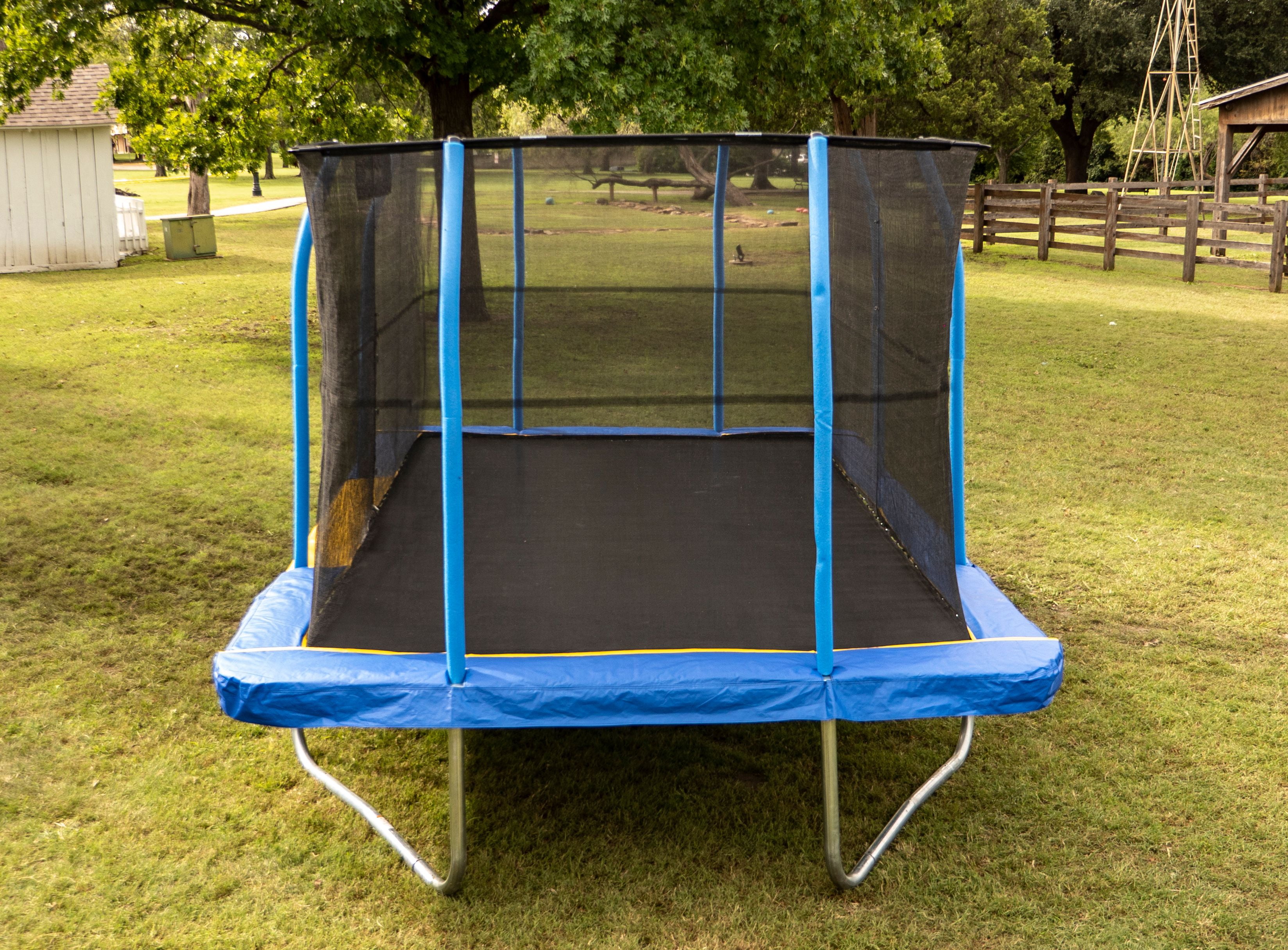 JumpKing Rectangular 10' x 15' Trampoline, with Enclosure, Blue/Yellow
