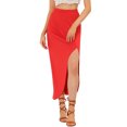 thumbnail image 1 of Unique Bargains Jupe Longue Maxi Décontractée à Taille Élastique Fendue Rouge m, 1 of 7