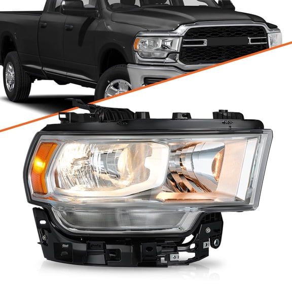 Passenger Right Side Chrome Halogen Model Headlights Headlamps For 2019-2024 Ram 2500 3500