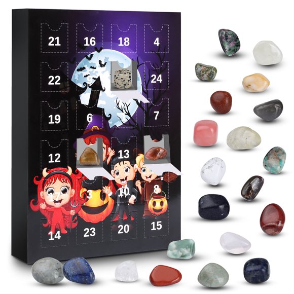 AYktou Halloween Decorations,Halloween Party Favors,Halloween Party Decorations 2023 Halloween Advent Calendar,24 Natural Crystal Agate Fossils Day Advent Calendar
