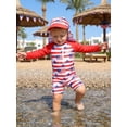 thumbnail image 5 of Cenuakty Newborn Baby 3M 6M 12M 18M 2T 3T Boy Swimsuit Set 4th of July America Flag Print Mock Neck Long Sleeve Rash Guard Swimwear and Sun Hat, 5 of 9