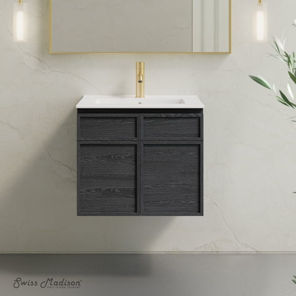 St. Tropez 24" Wall-Mounted Bathroom Vanity in Black Oak with Sink Top