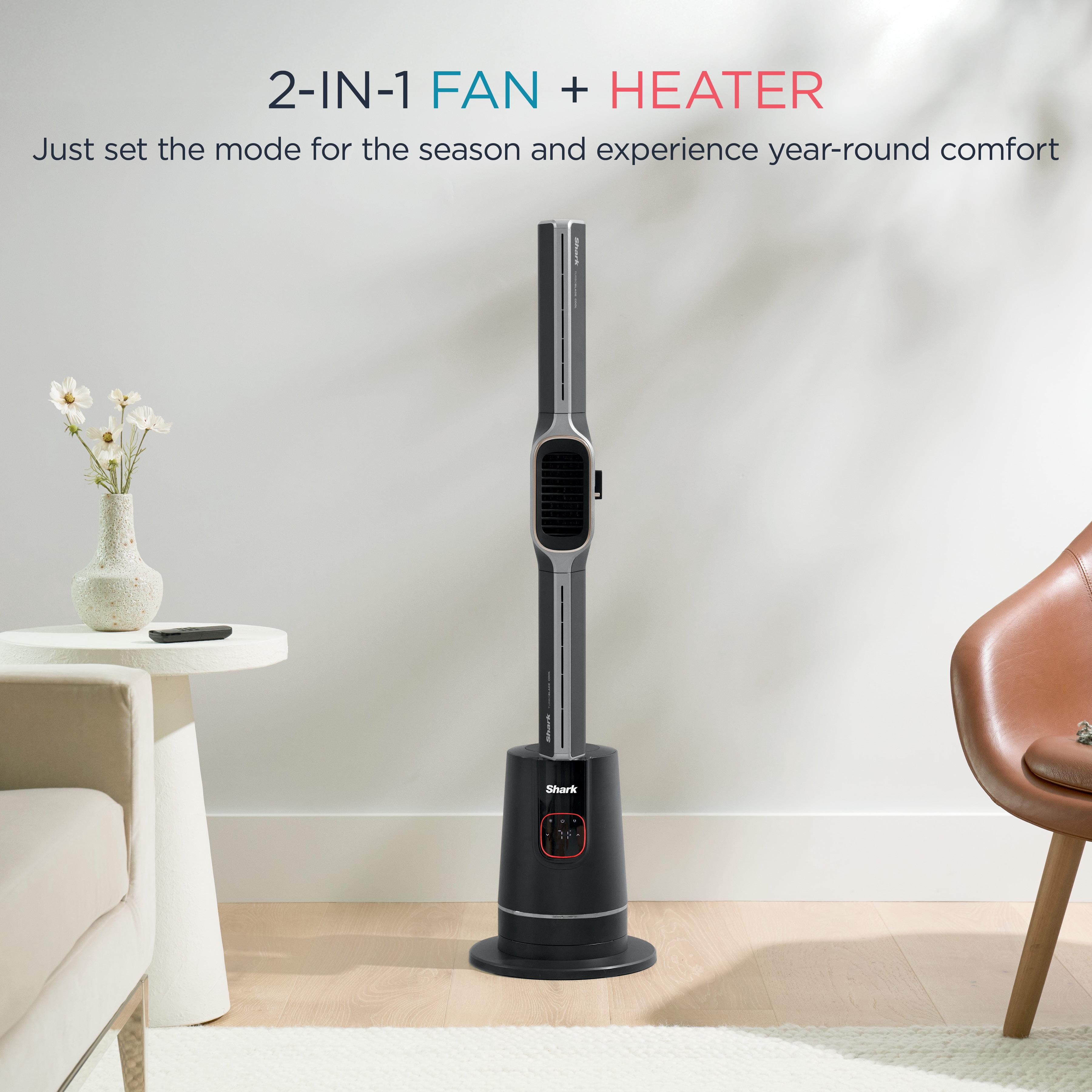 Shark TurboBlade Cool + Heat 2-in-1 Bladeless Tower Fan & Space Heater, 180° Oscillation, Customizable Year-Round Use, TH202 Charcoal