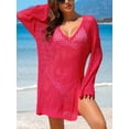 thumbnail image 4 of Charmo Womens V Neck Swim Cover Up Hollow Out Swimwear Long Sleeve Bikini Beachwear, 4 of 6