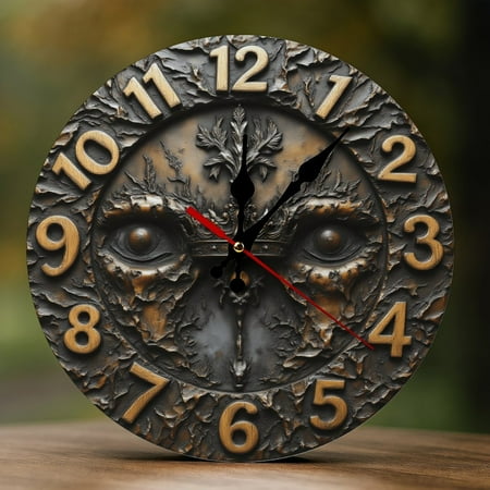 Wall Clock Decorative - Gothic Bronze Crown Face Print 2D Vintage Wall Clocks Battery Operated Silent Non-Ticking for Bedroom, Living Room, Kitchen, Office, Classroom, 10 Inch