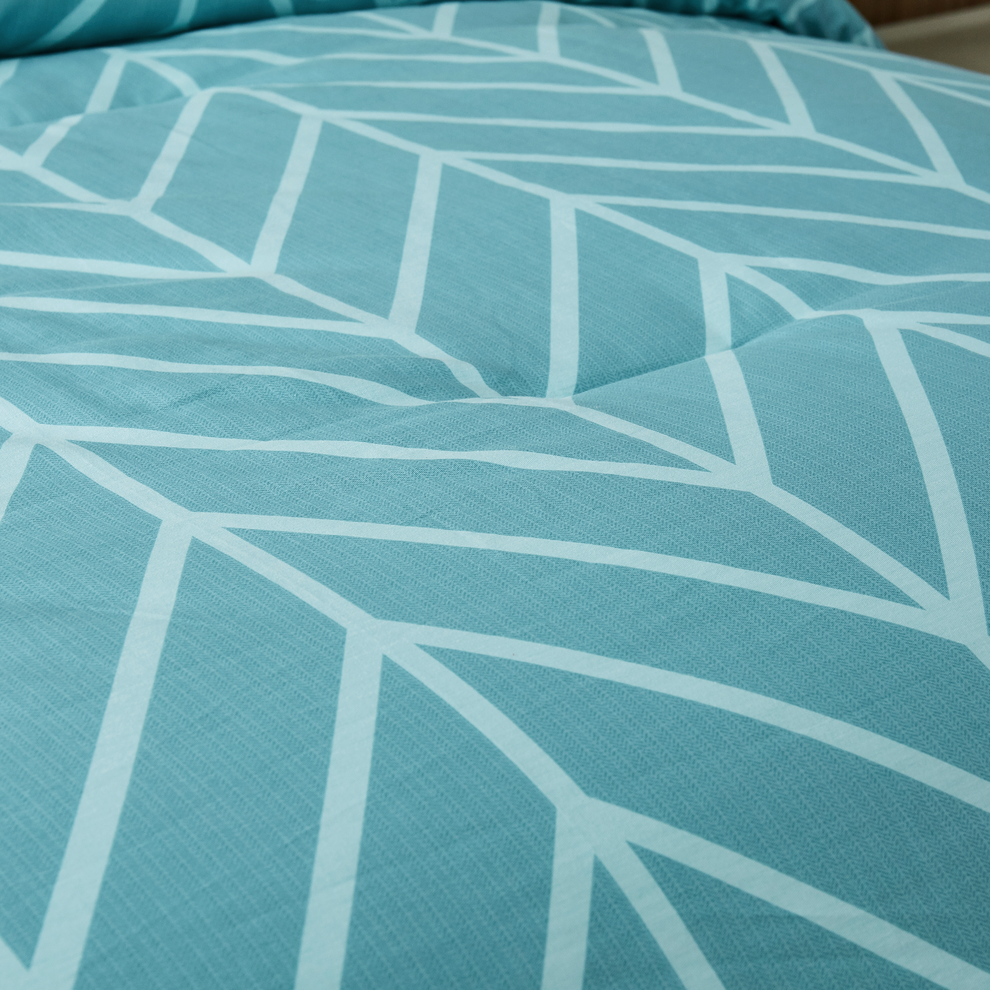 Peach Leaf Super Soft 100% Cotton 3-Piece Comforter Set with Shams, King, Teal Chevron