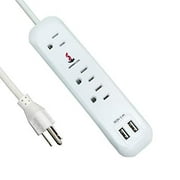 Extension Cord with USB Ports, Power Strip 6 feet, 3 outlets, 2 USB Ports(2.4A), 125V/10A, Power Outlet for Home Office, SGS Listed, White