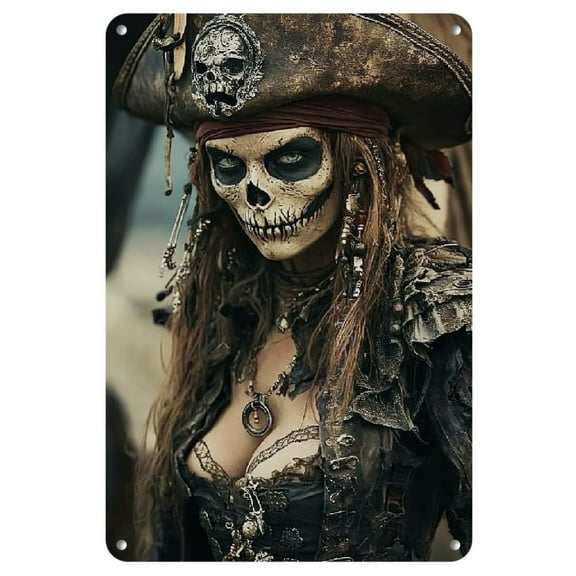 Room Decor 1pc Pirate Skull Iron Wall Art, 8x12 inches Frameless Vintage Metal Tin Sign, High-Quality Nautical Themed Home Decor, Wall Hanging Decoration