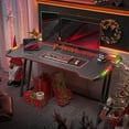 thumbnail image 2 of Gaming Desk with LED Lights, 47 Inch Z Shaped Gamer Desk, Home Game Computer Desk with Carbon Fiber Surface, Ergonomic Office PC Workstation with Cable Management, Black, 2 of 9