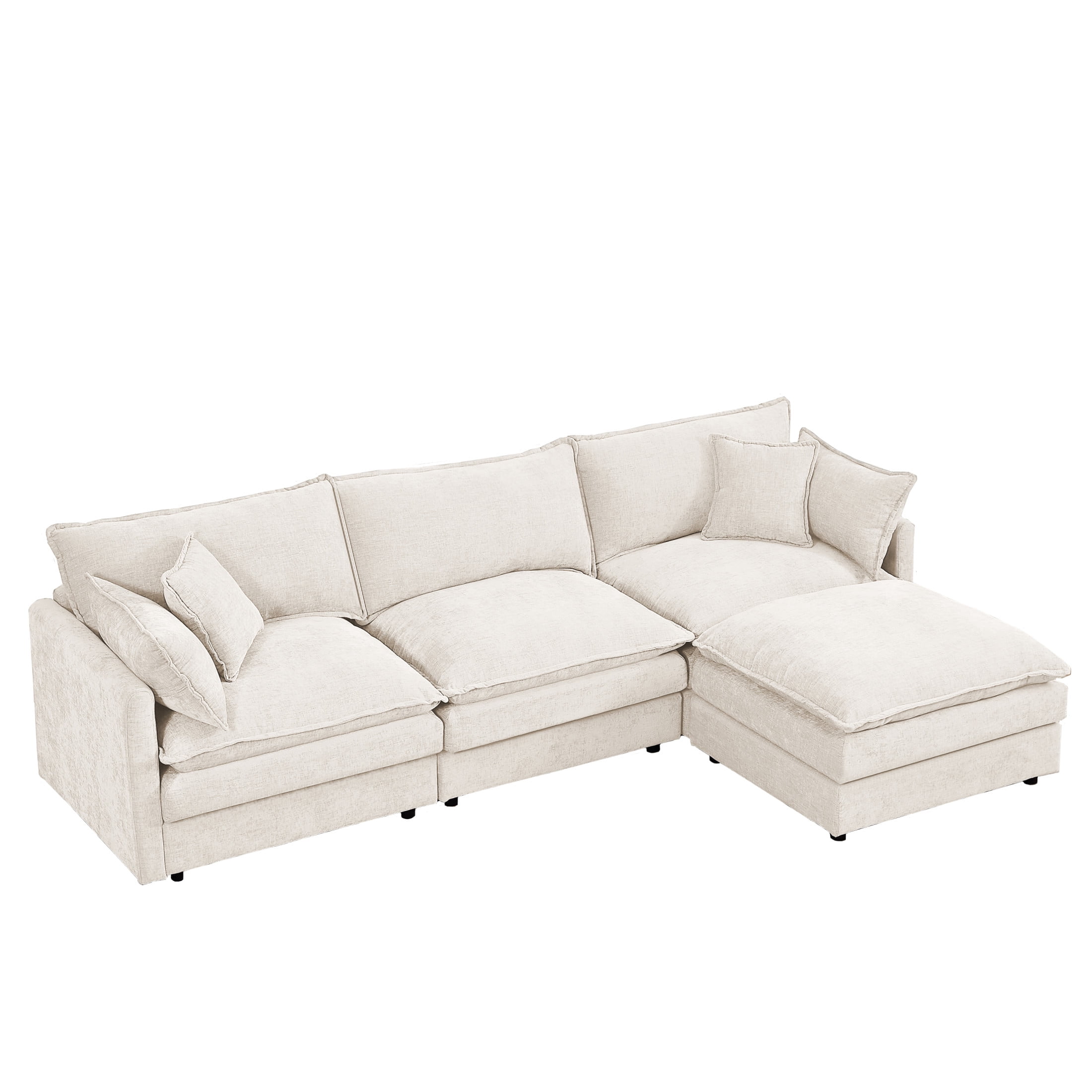 Noble House Stacy 102" Modular Sectional Sofa, L-Shaped Chenille Couch with Movable Ottoman, for Living Room, Beige