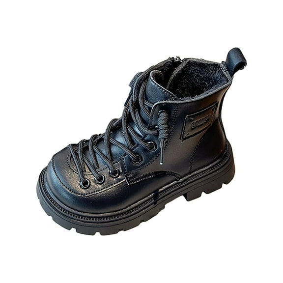 Staki Kids Combat Boots Girls Toddler Bow Ankle Boots Pull On Low Chunky Heel Fall Booties Shoes(Black,9 Toddler)