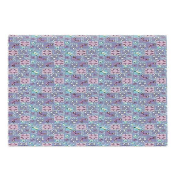 Butterfly Cutting Board, Springtime Theme Lively Colored Ornate in Squares with Leaves, Decorative Tempered Glass Cutting and Serving Board, Large Size, Multicolor, by Ambesonne
