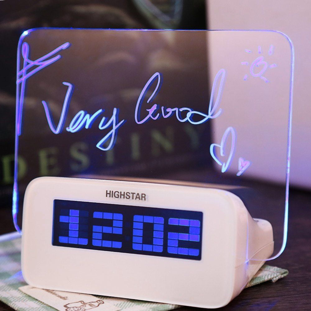 LED Message Board Memo Blue Light Digital Alarm Clock Night Light