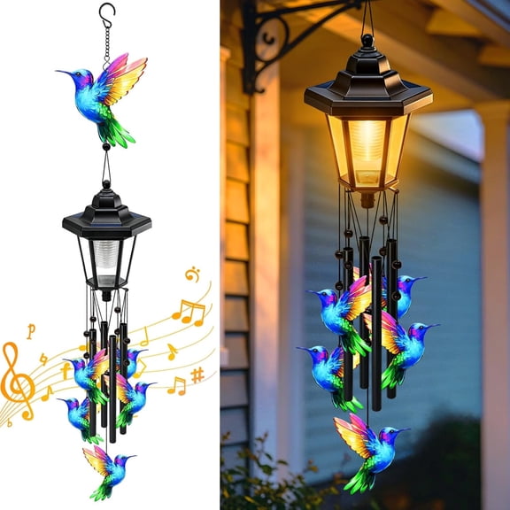 BZCOE Large Solar Hummingbird Wind Chimes,Gifts for Women Mom Grandma Wife Sister Daughter Neighbor,Black Metal Wind Chimes with Wind Catcher,Solar Decor Lights for Outdoor Garden Patio Porch