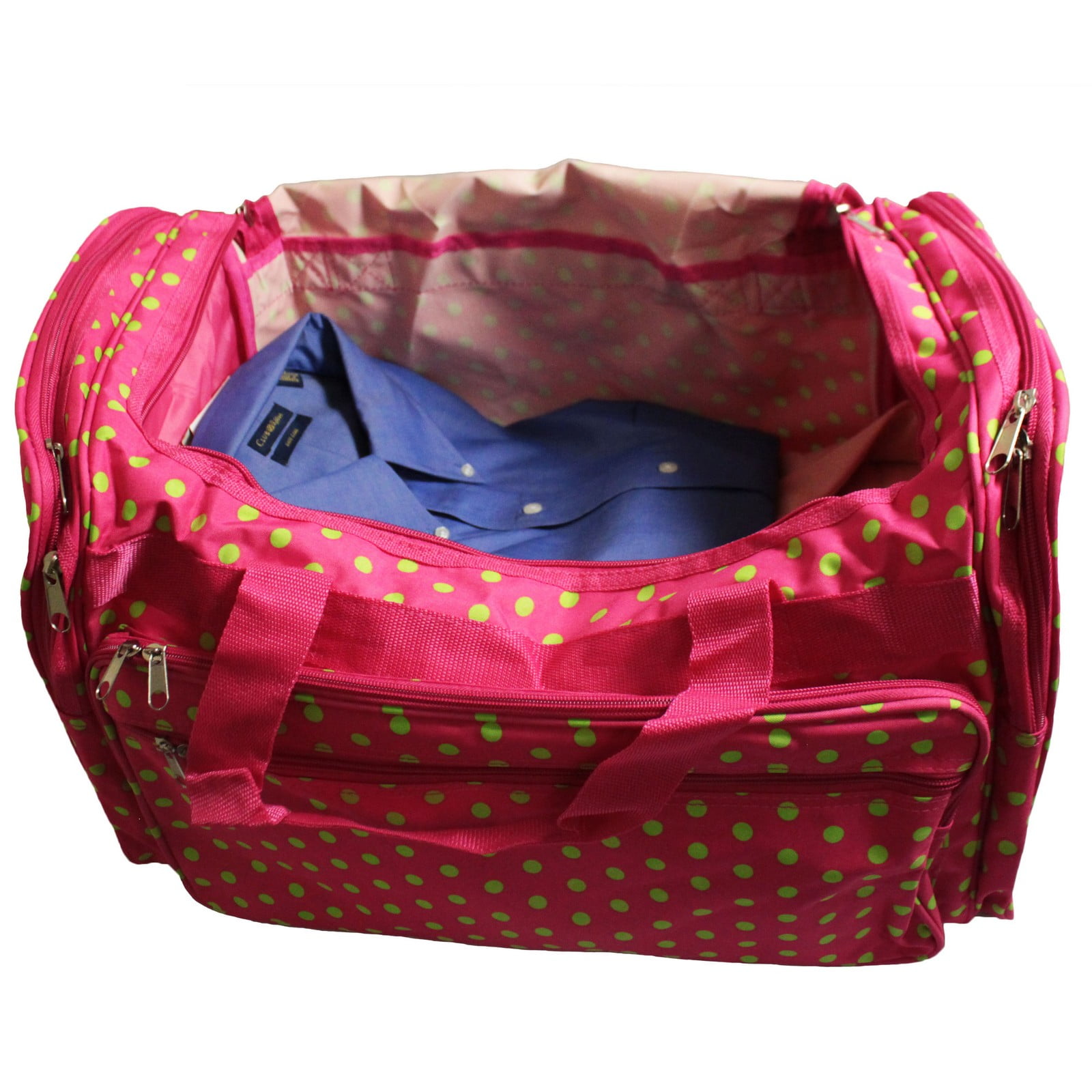CalBags Fashion Prints 22-Inch Carry-On Duffle Bag with Adjustable Shoulder Strap - Fuchsia Lime Dot