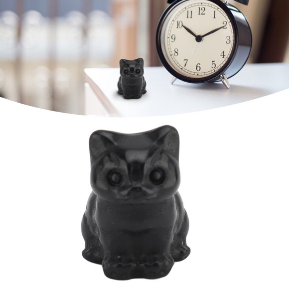 Lucky Cat Crystal Statue Hand Carved Gemstone Figurine for Home Office Attracting Luck Prosperity Wisdom Nature Beauty Small Size 1.2 X 0.8in with Crystal Sitting Cat Decor
