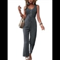 thumbnail image 3 of Elegantes de Verano para Mujer, Sin Mangas, con Cuello en U, Informales, de Pierna y Pantalones Largos 2025, Gris Oscuro, Talla S, 3 of 9