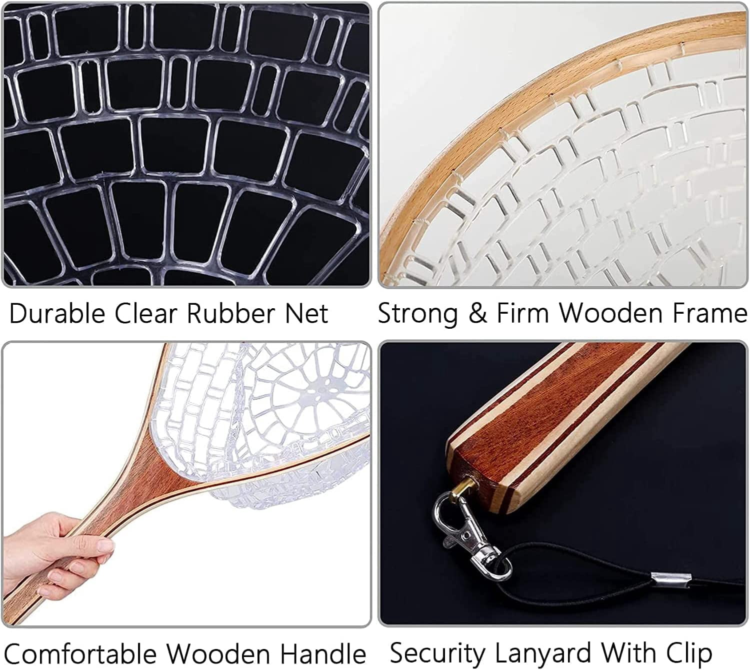 Fly Fishing Landing Net with Wooden Handle Frame,Trout Bass Rubber Catch and Release Fish Net,Gift for Anglers & Fly Fishing Enthusiasts