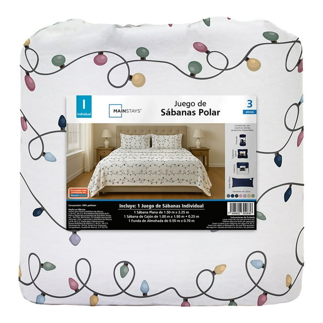 Juego de Sábanas Polar Mainstays Individual, Holliday Lights
