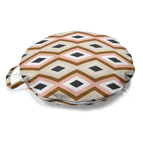 Abstract Round Floor Cushion with Handle, Modern Style 70's Design of Rhombus Silhouettes Pattern Continuing Elements, Decorative Pillow for Living Room & Dorms, 18" Round, Multicolor, by Ambesonne