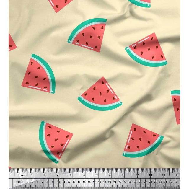 Soimoi Yellow Rayon Fabric Watermelon Fruits Print Fabric by the Yard 42 Inch Wide